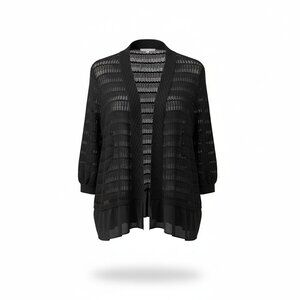 Multiples Black Open Weave Open Front Cardigan Sweater